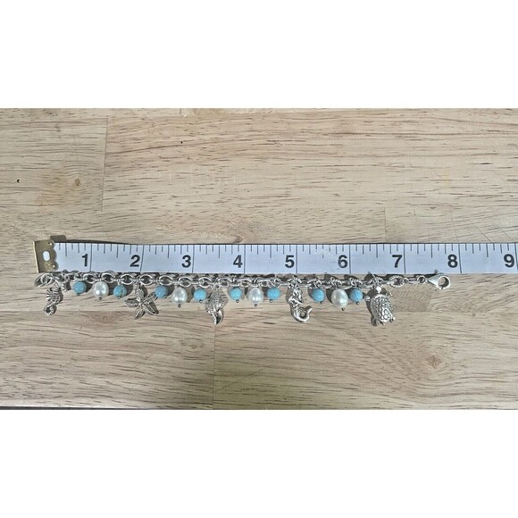 Milor Pearl and Turquoise Sea Life, Grannycore Bracelet-925 Made in Italy 7.5" - Picture 2 of 3